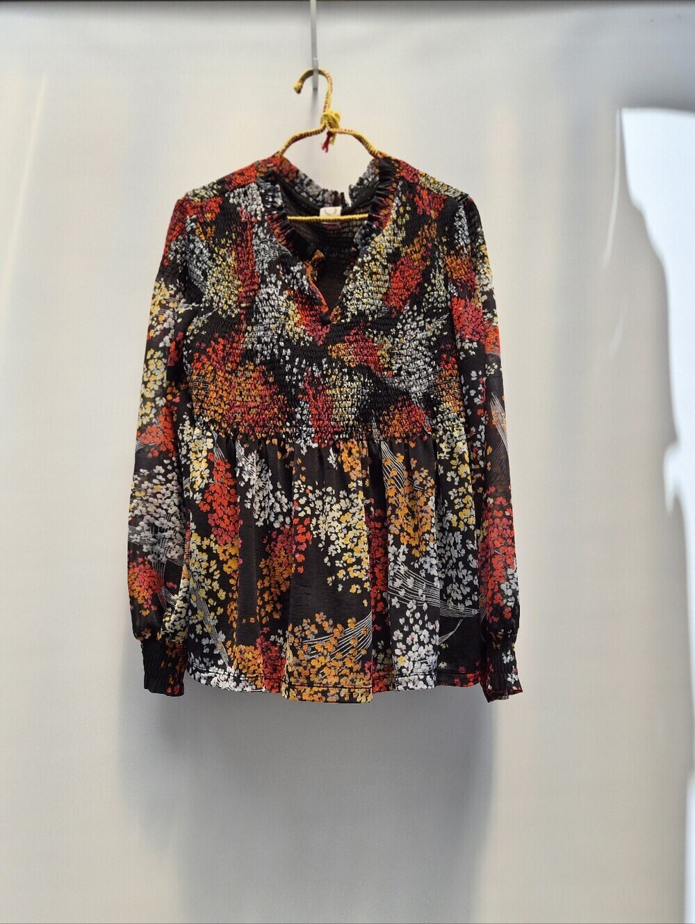 Anthropologie Akemi Kin Adria Smocked Blouse M Floral Mesh Whimsigoth Boho - Picture 11 of 16